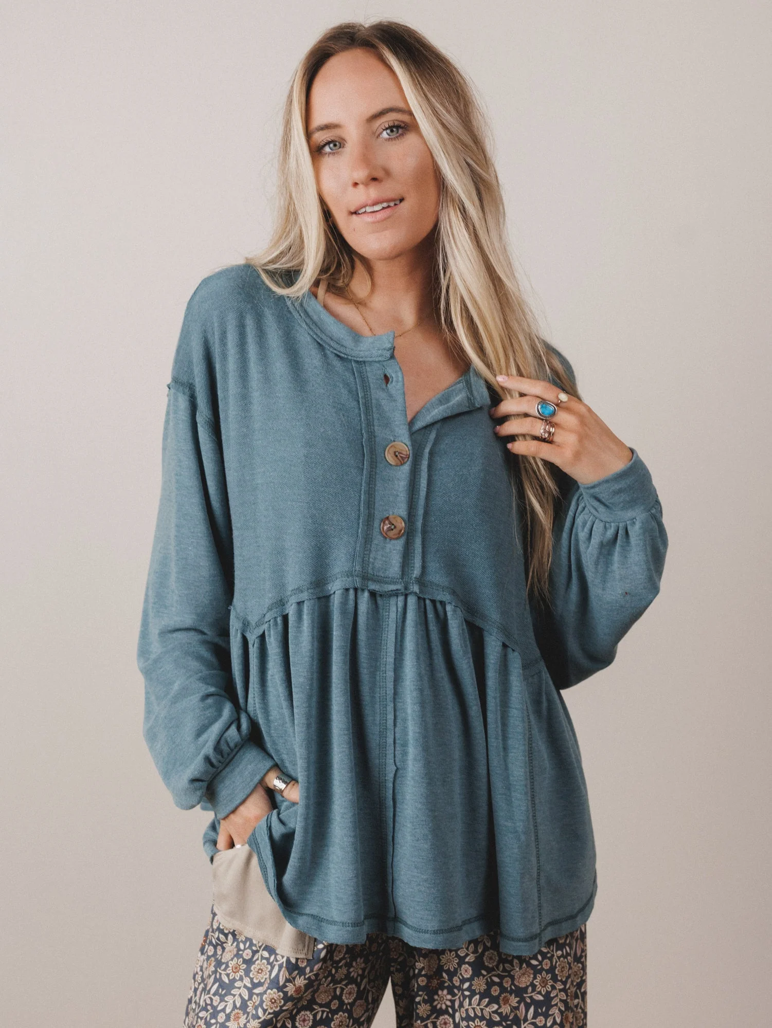 The Nest Sweet Nothings Long Sleeve Top - Teal - Image 2