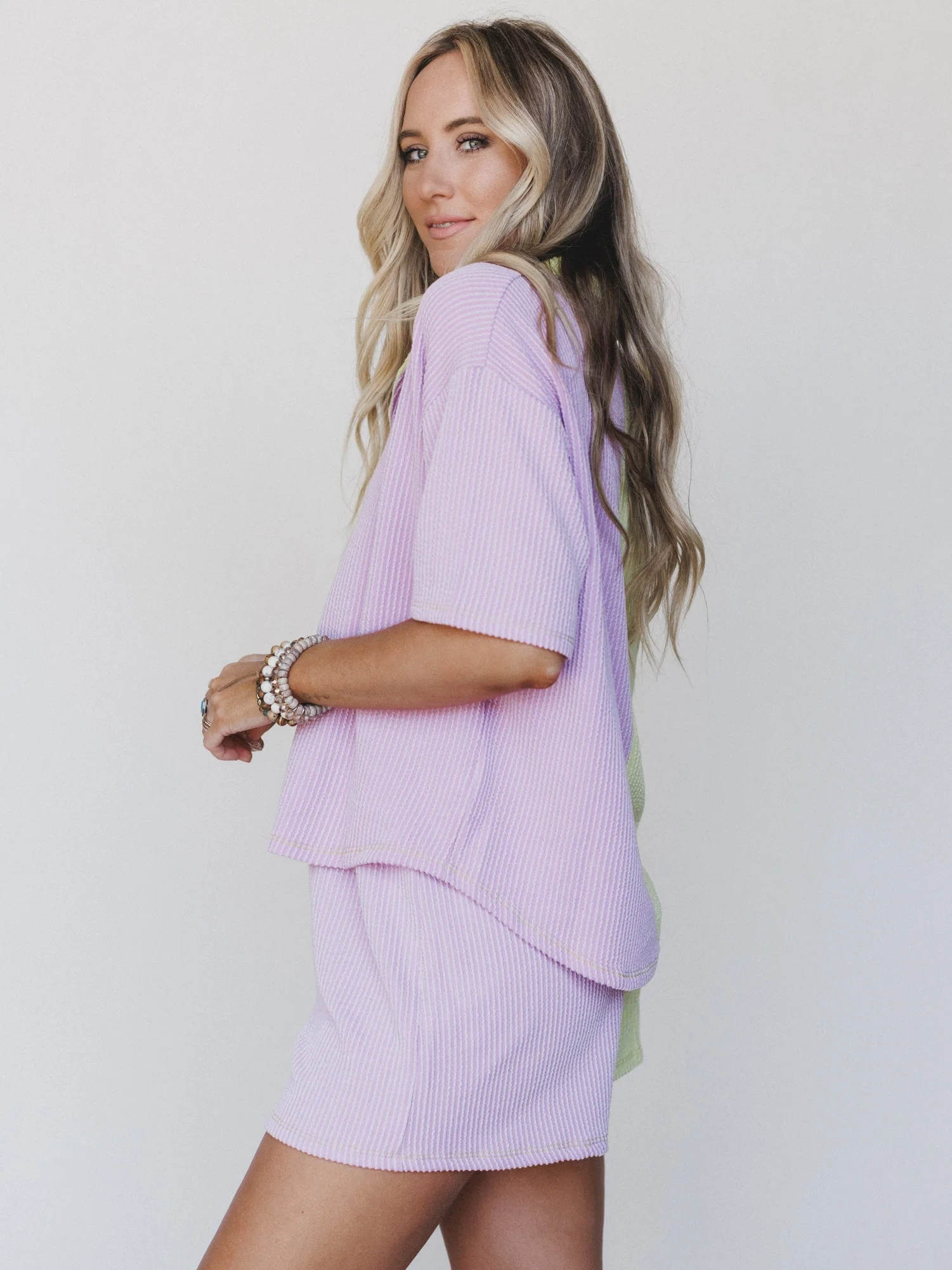 The Nest Vibes Color Block Short Set - Lime Lilac - Image 4