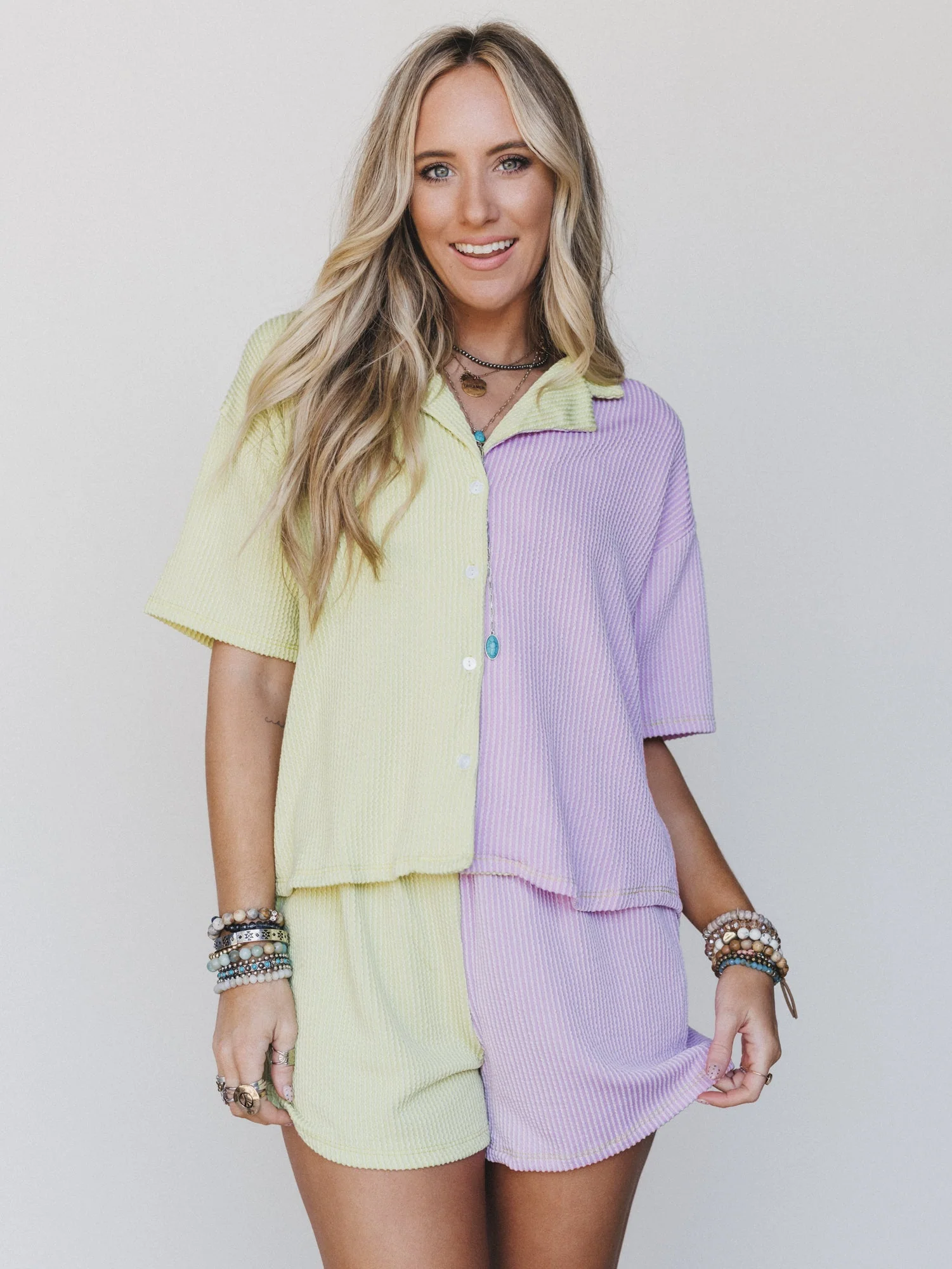 The Nest Vibes Color Block Short Set - Lime Lilac - Image 7