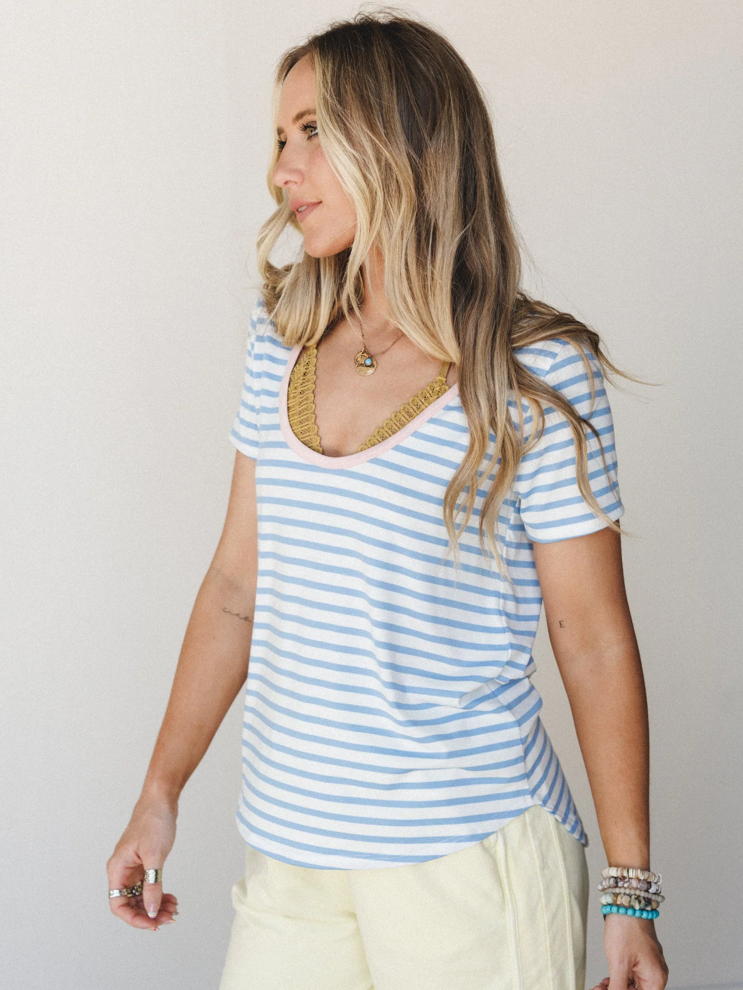 The Nest Scoop Neck Bralette Tee - Sky Blue - Image 2