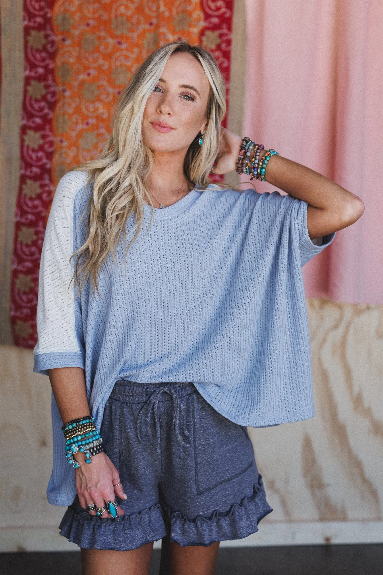 The Nest Wild At Heart Contrast Top - Off White Chambray - Image 4