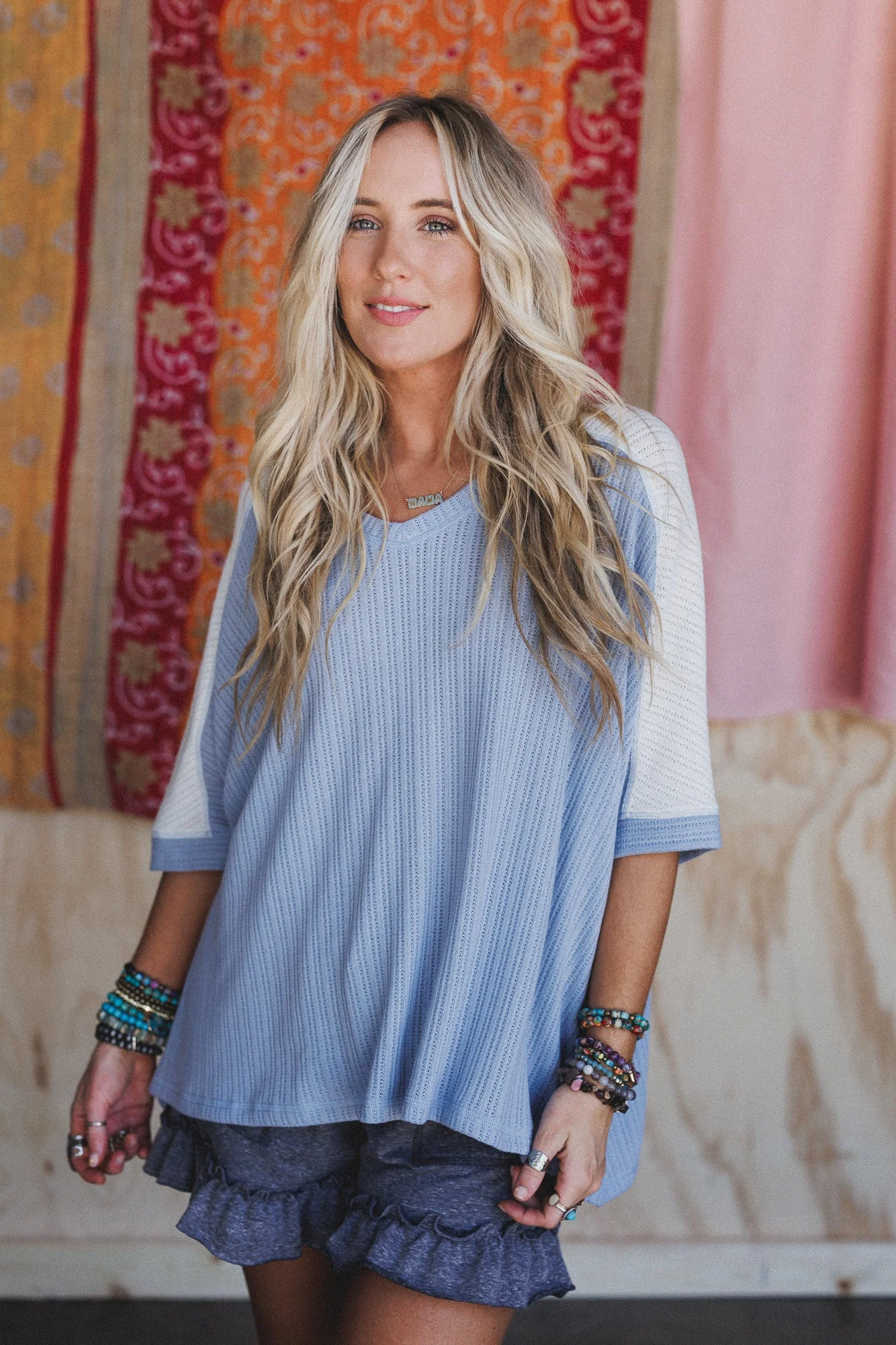 The Nest Wild At Heart Contrast Top - Off White Chambray - Image 5