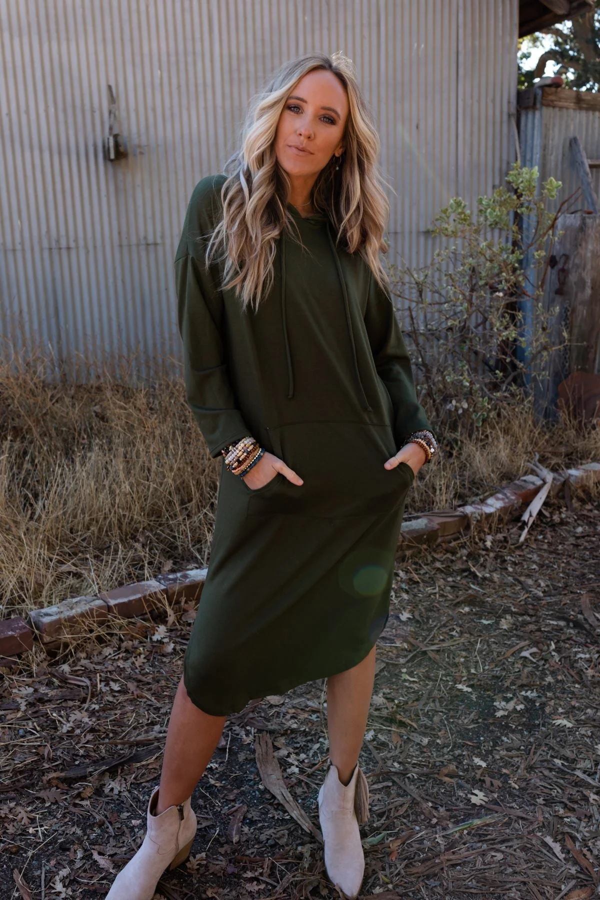The Nest Your Go To Hoodie Dress - Olive