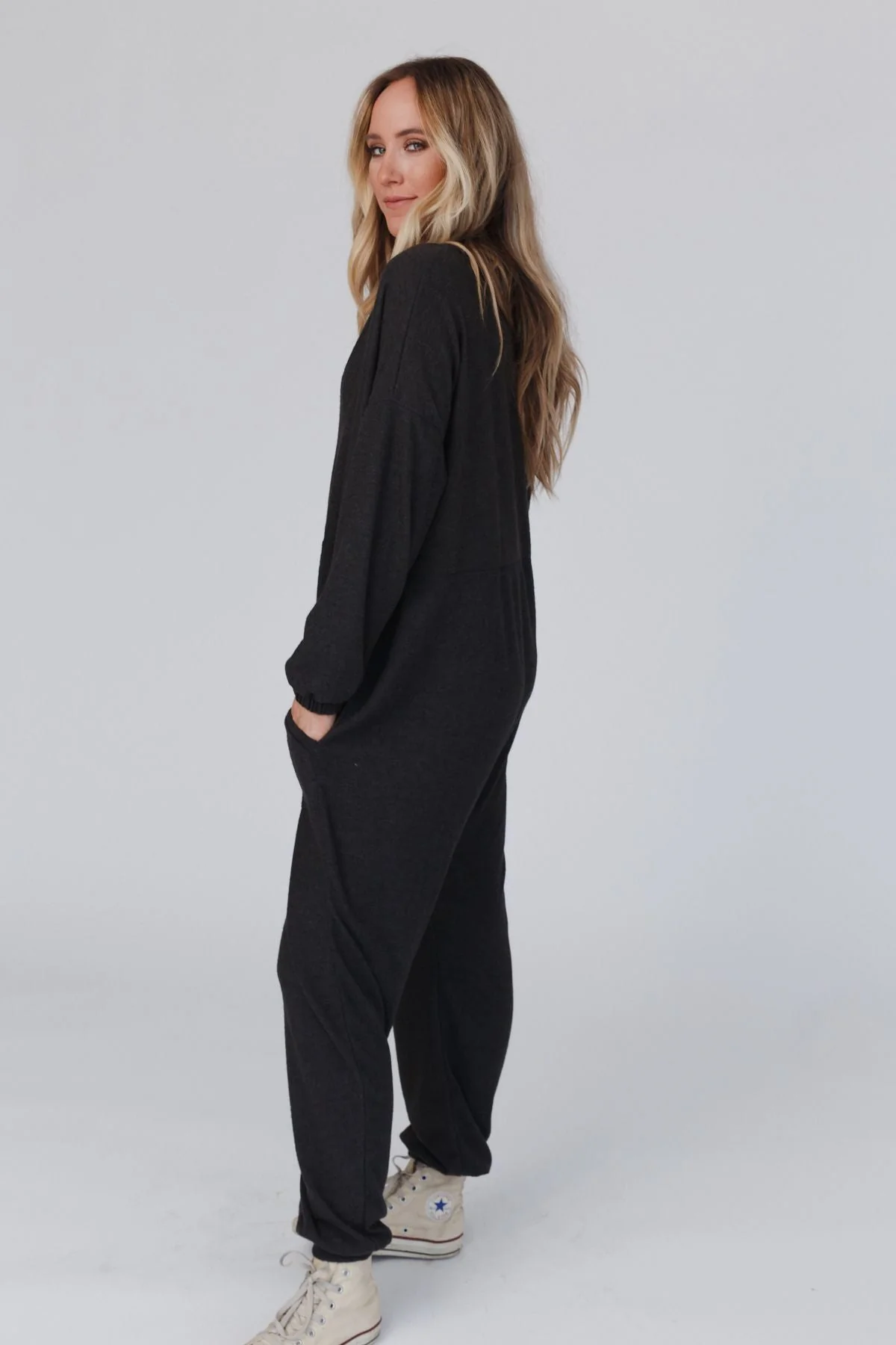 The Perfect Long Sleeve Harem Jumpsuit - Dark Gray - Image 5