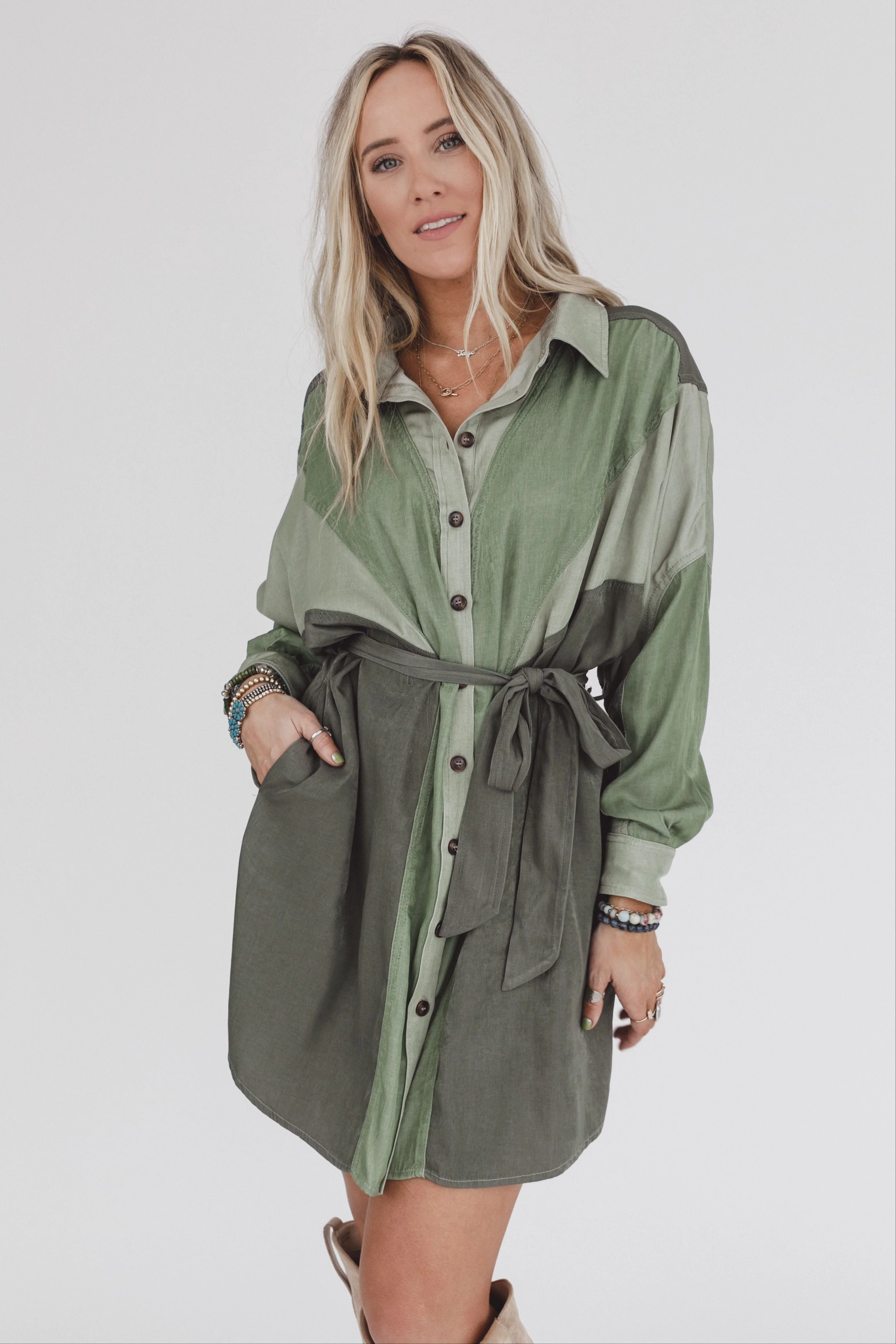 The Sades Belted Tunic Dress - Olive - Image 3