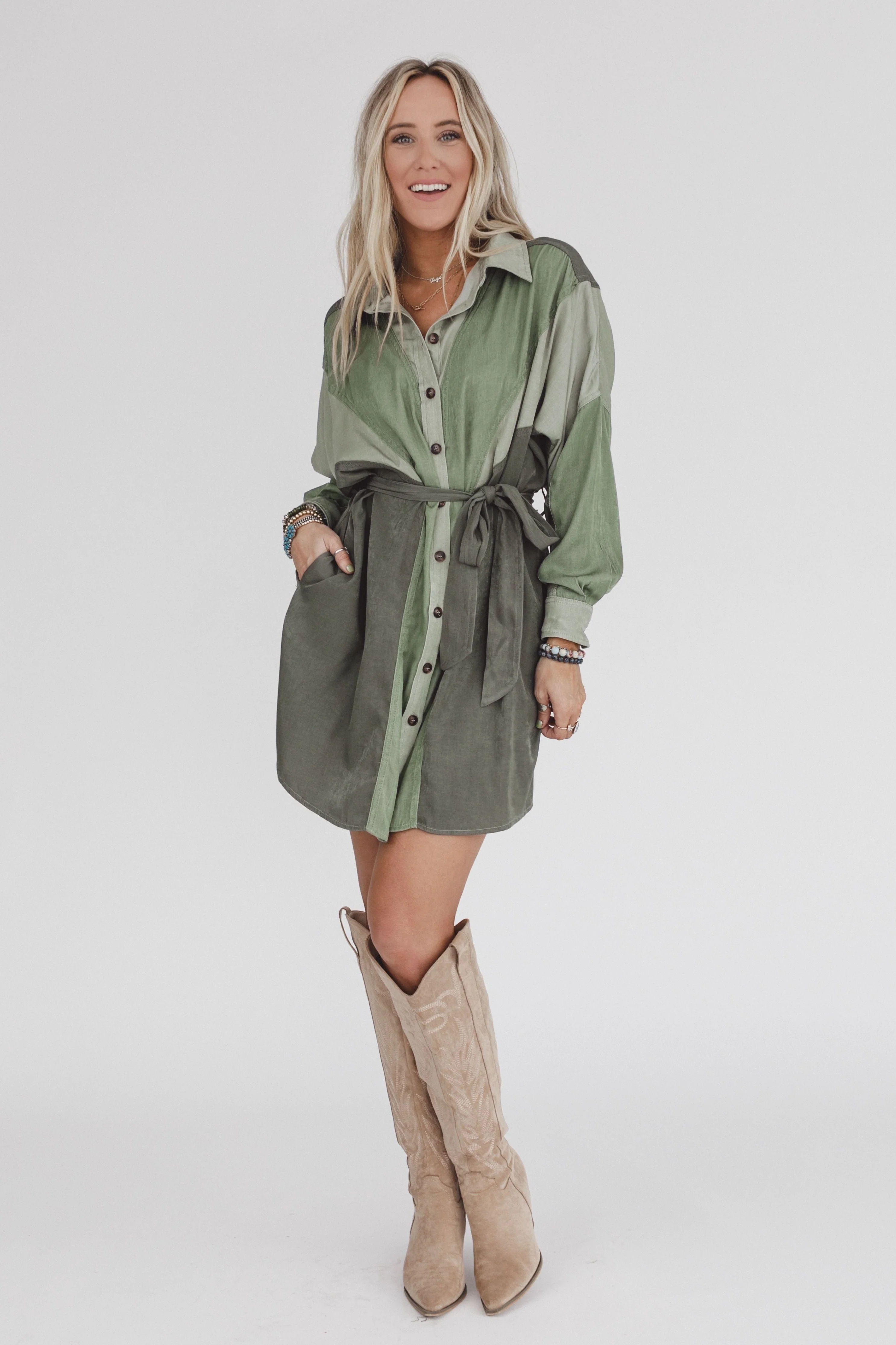 The Sades Belted Tunic Dress - Olive - Image 5