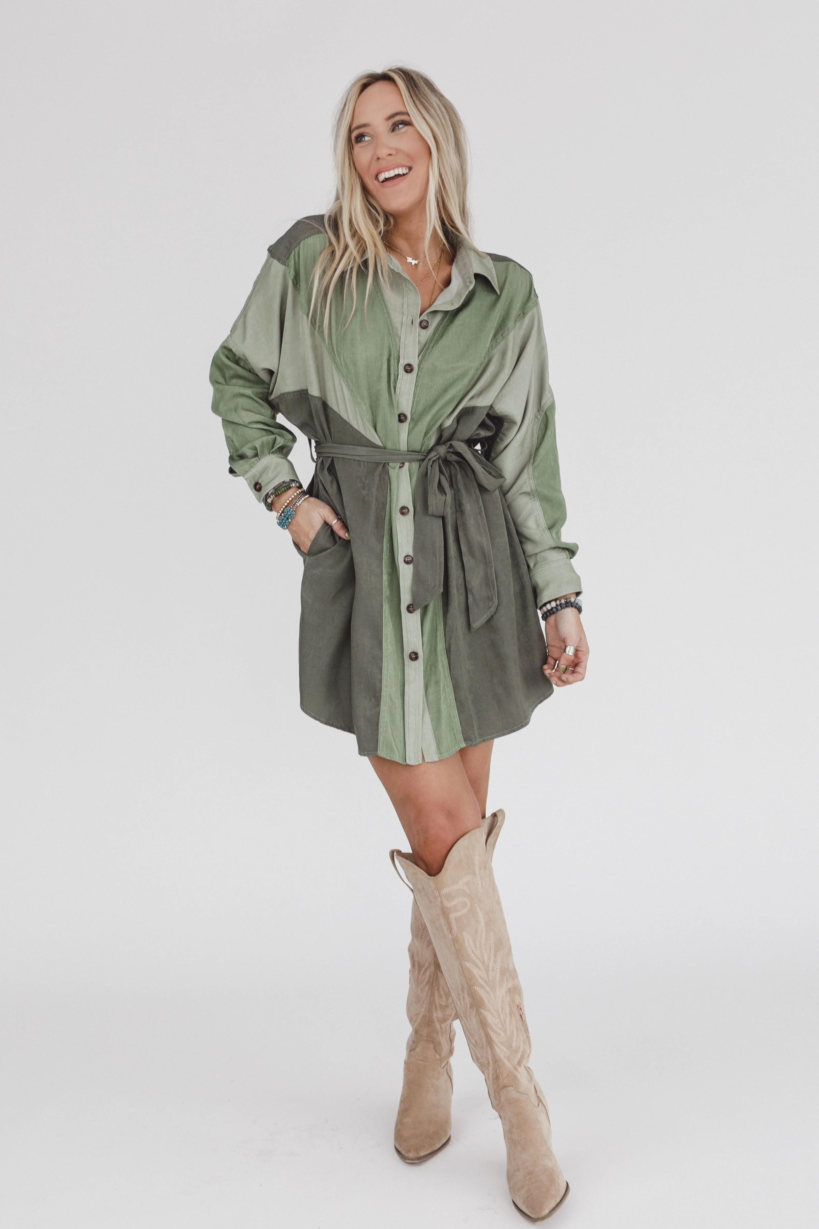The Sades Belted Tunic Dress - Olive - Pre Order