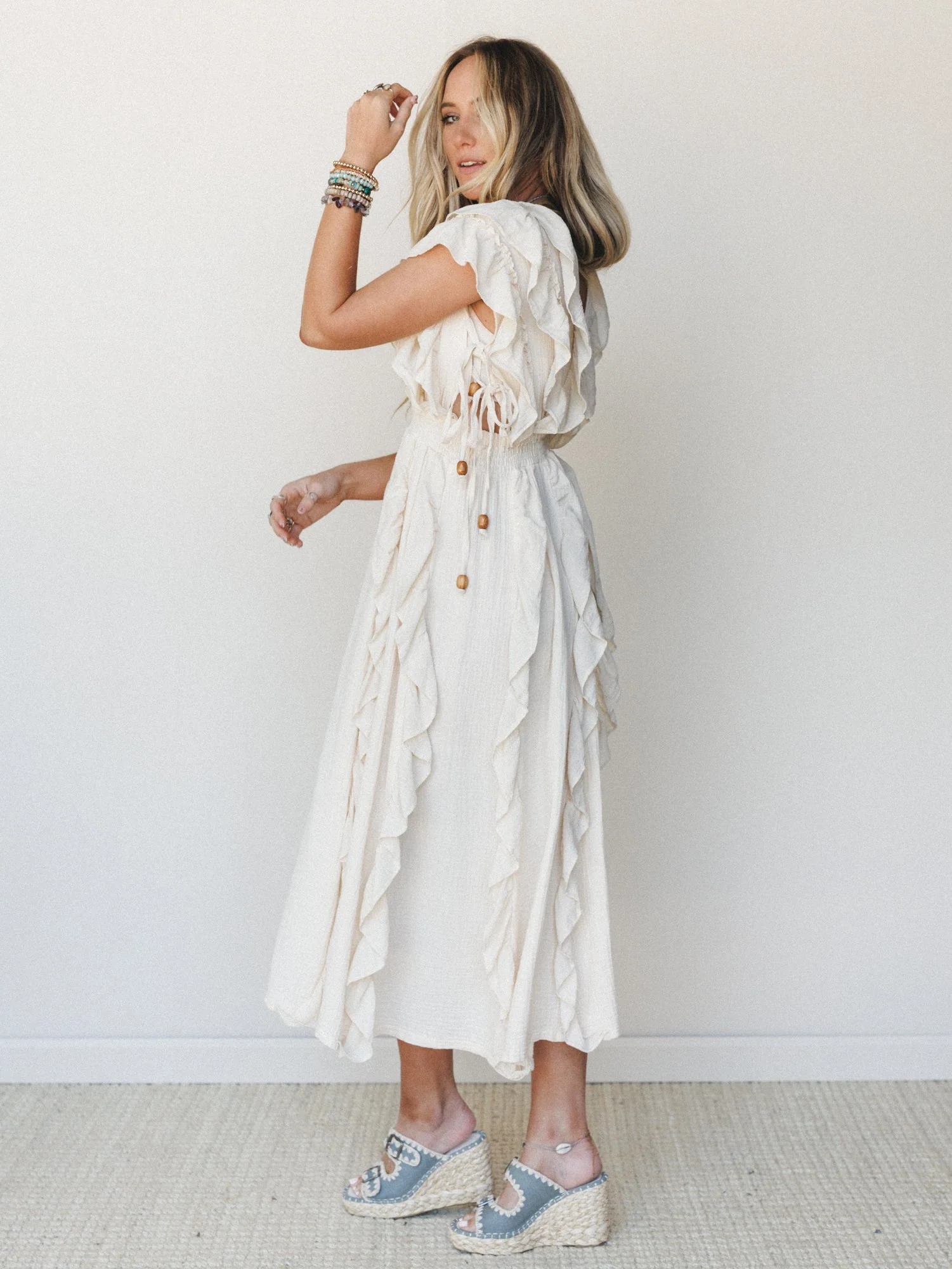 Thrills and Frills Ruffle Maxi Dress - Ivory - Image 2