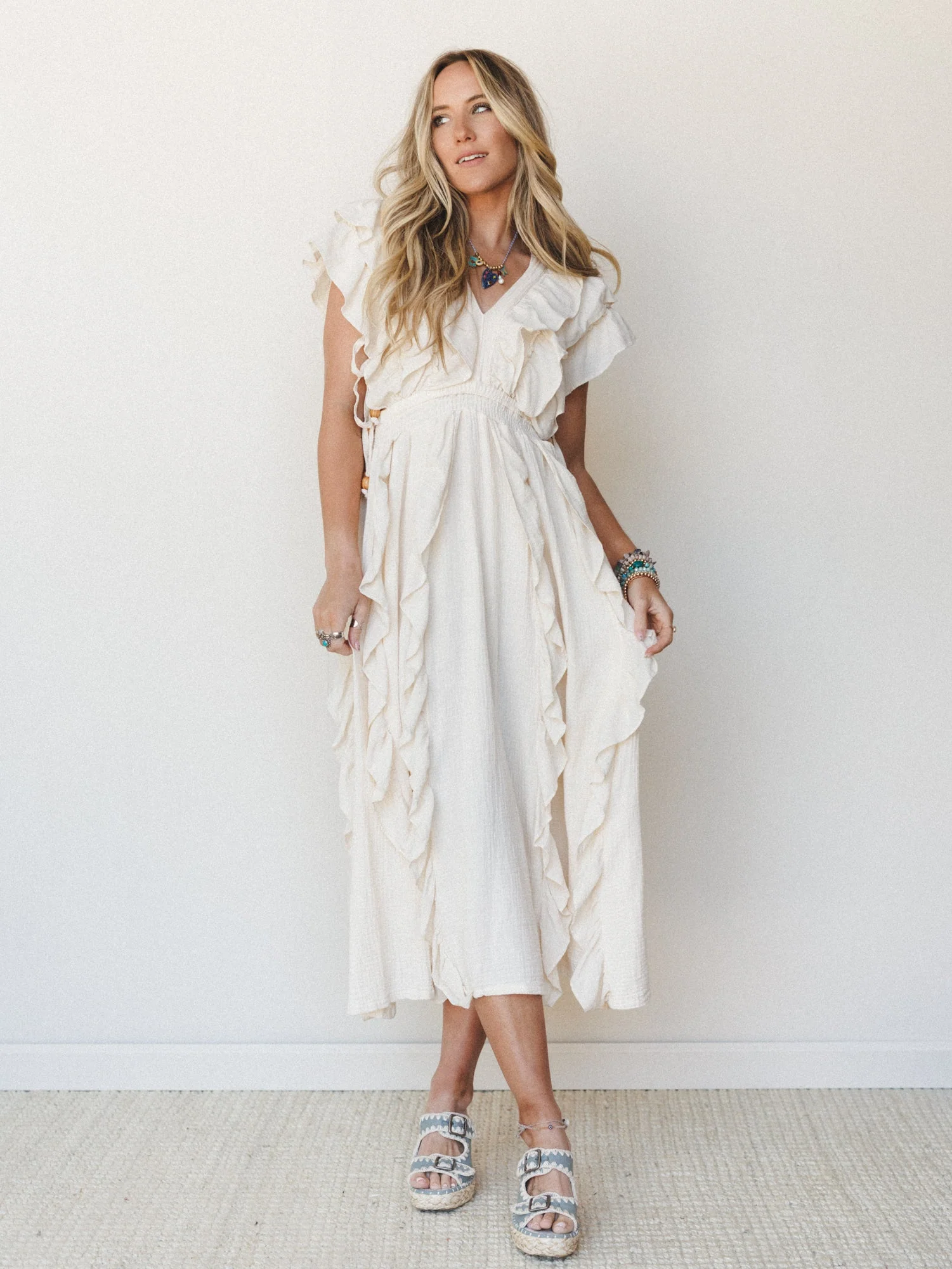 Thrills and Frills Ruffle Maxi Dress - Ivory - Image 4