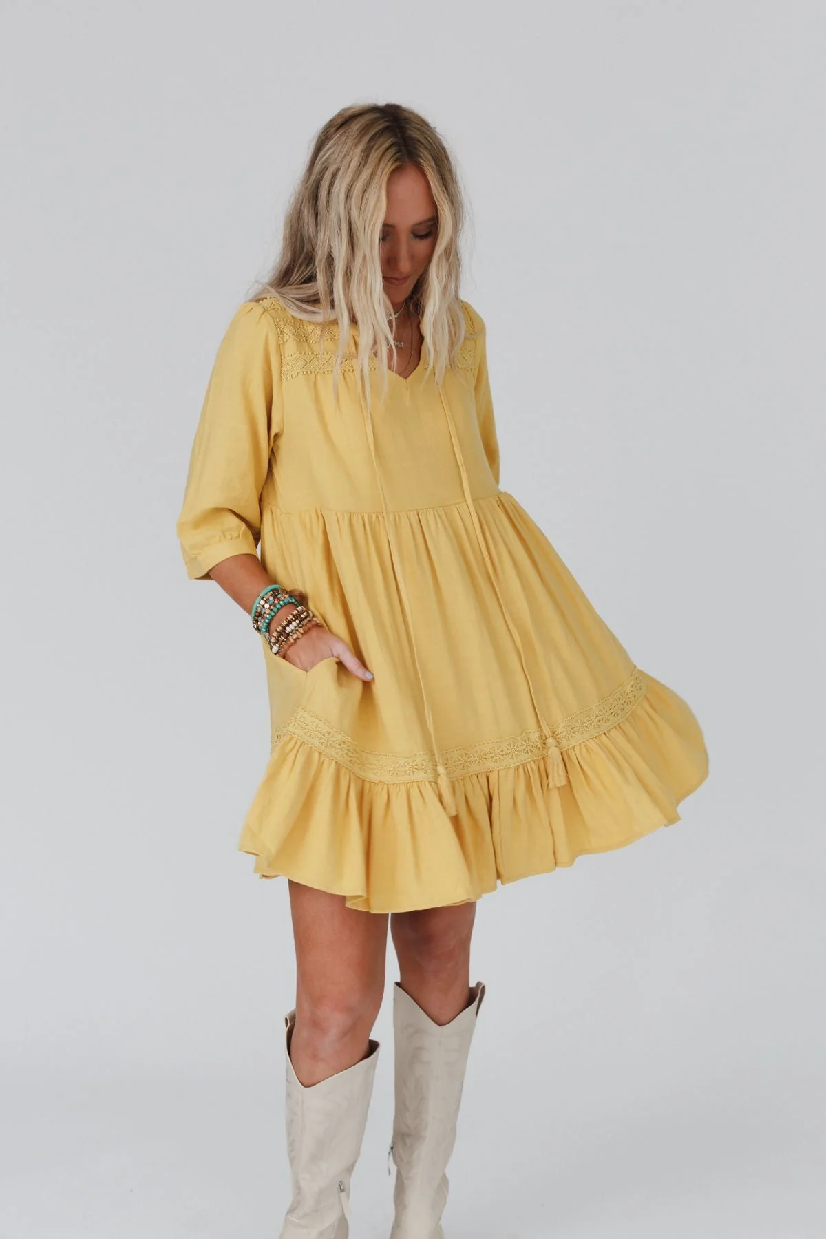 Tiny Dancer Ruffle Mini Dress - Mustard - Image 7