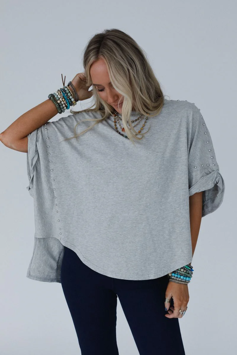 Tomcat Studded High Low Top - Heather Gray - Image 6
