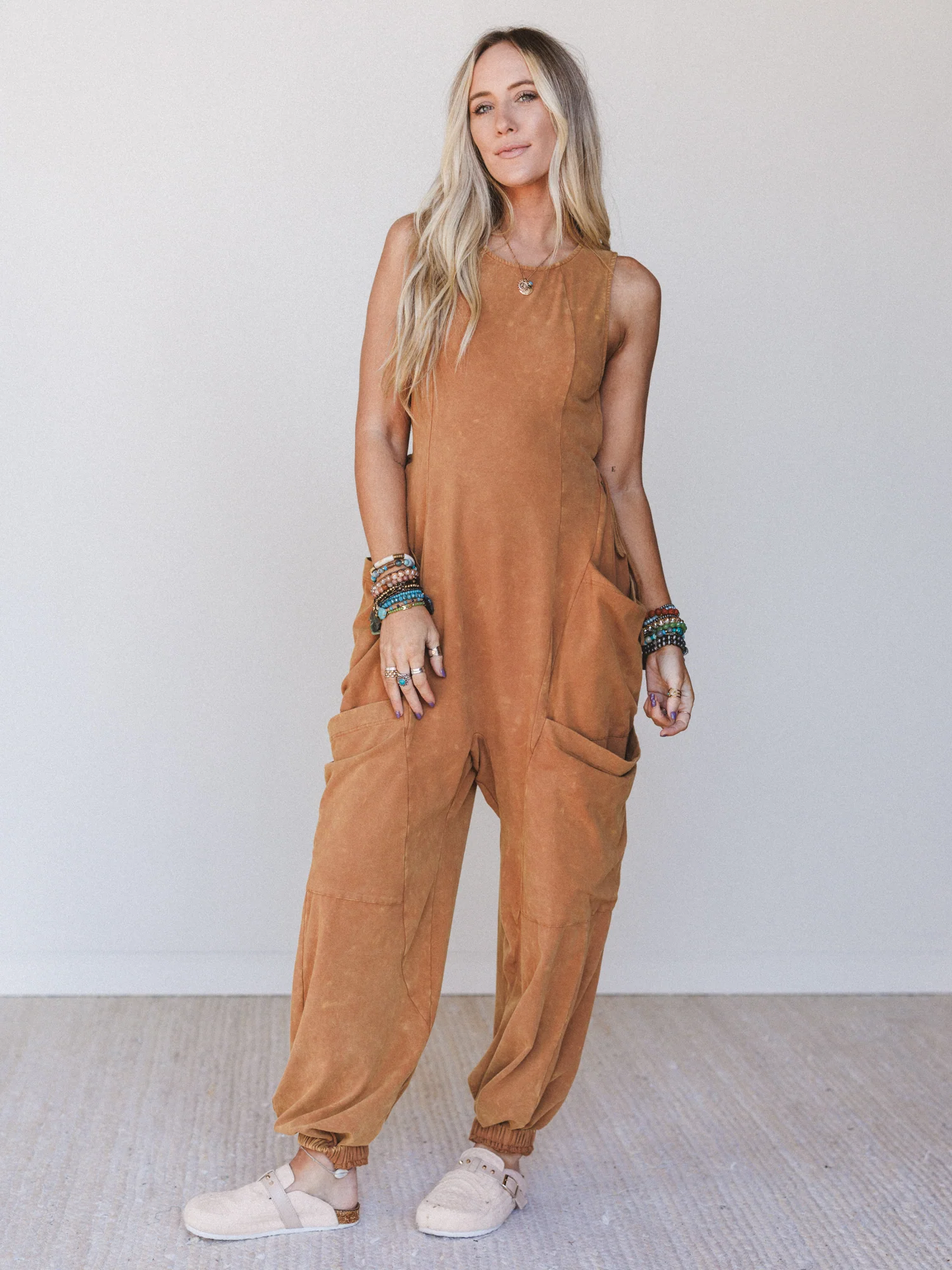 Turning Point Washed Cargo Jumpsuit - Camel