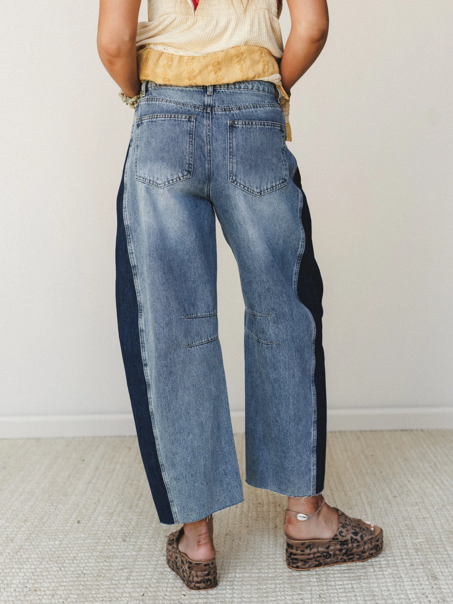 Two Tone Wide Leg Barrel Jeans - Denim - Image 5