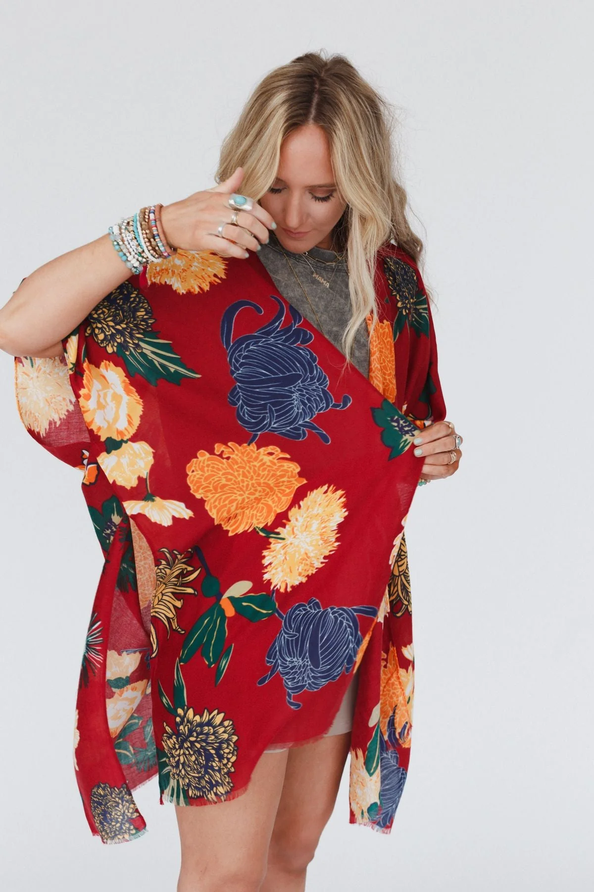 Tyler Floral Kimono - Red - Image 4