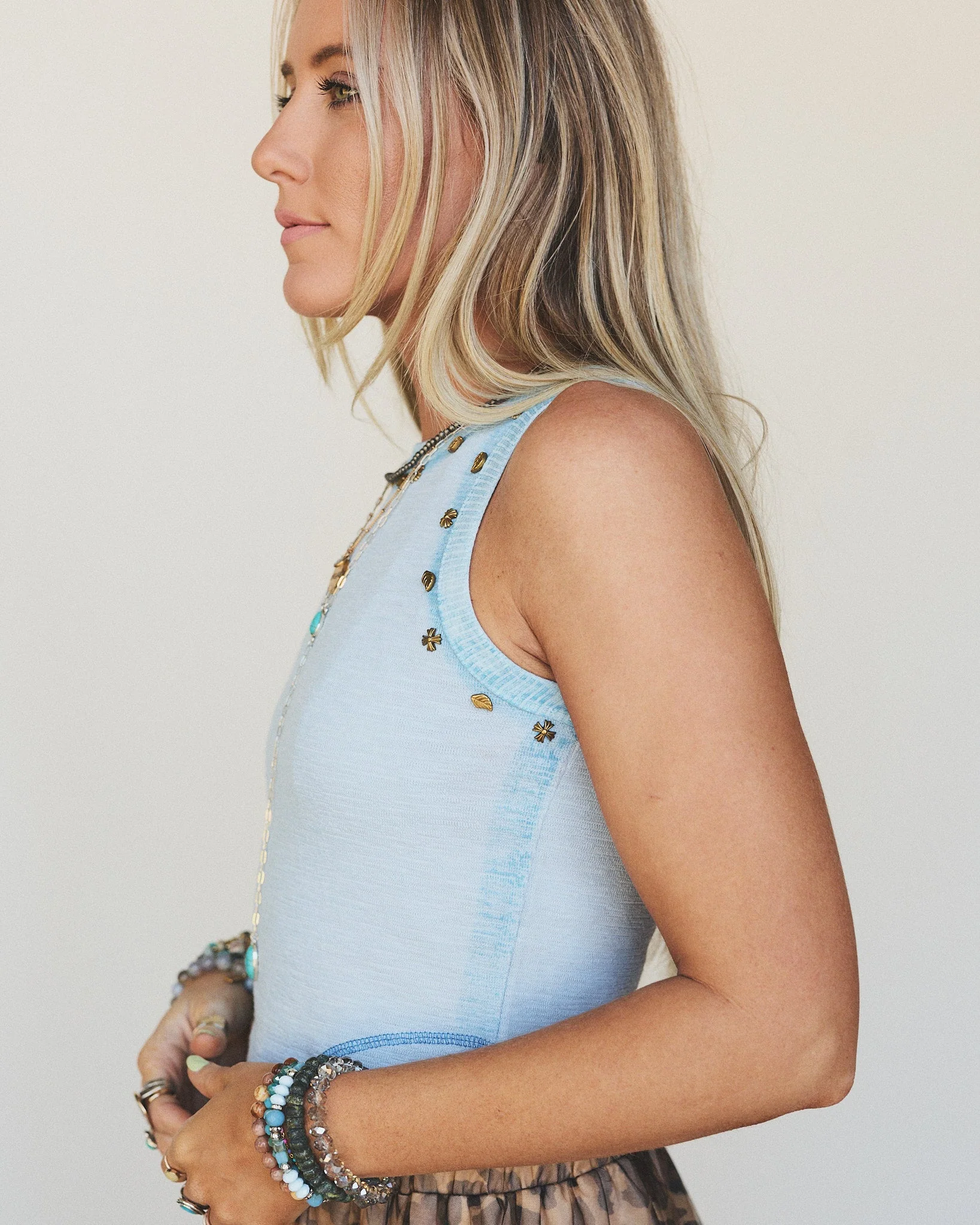 Venus Studded Tank - Powder Blue - Image 3