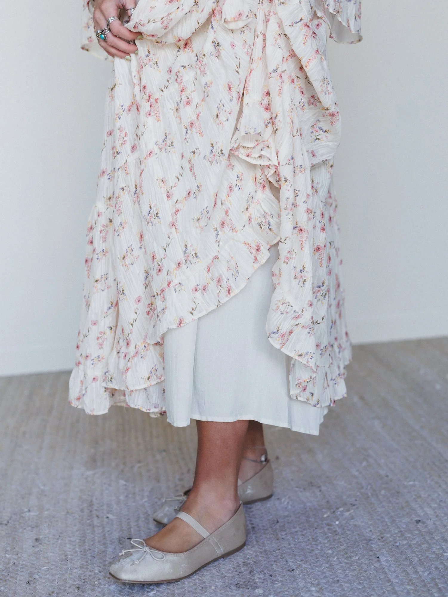 Vintage Petals Tiered Flare Maxi Dress - Cream Multi - Image 5