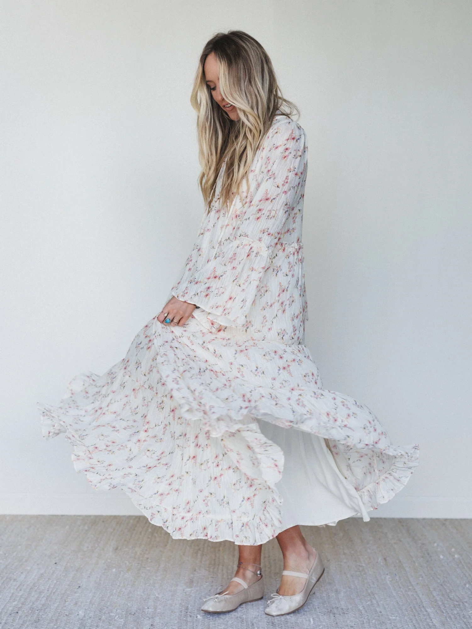 Vintage Petals Tiered Flare Maxi Dress - Cream Multi - Image 6