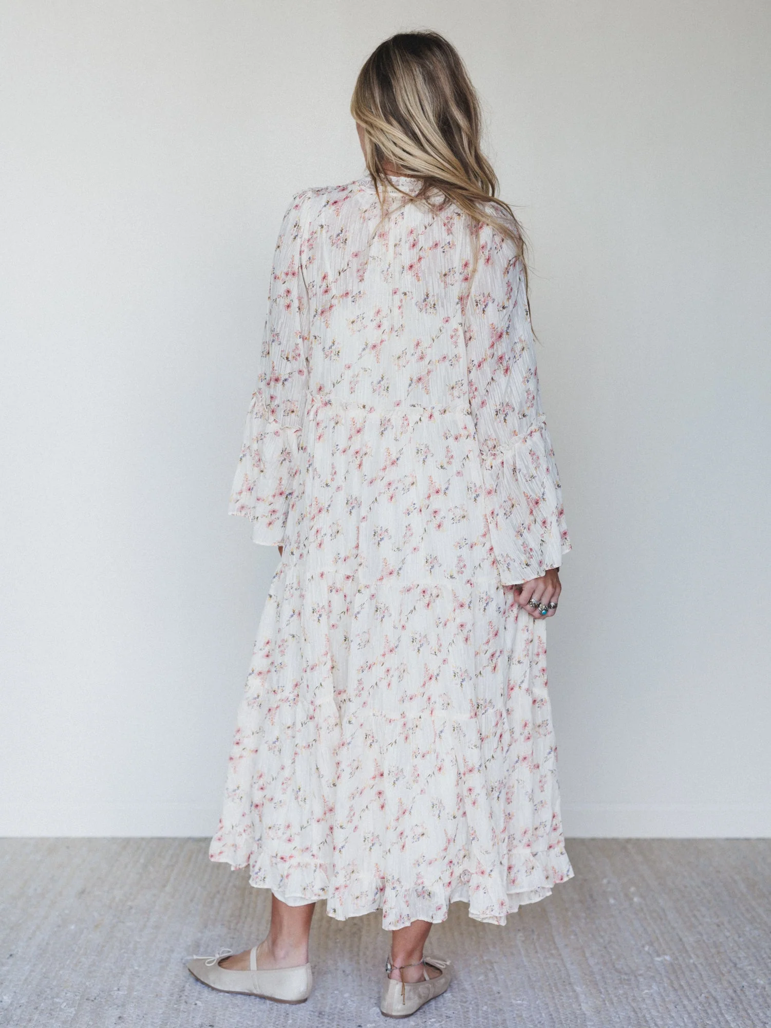 Vintage Petals Tiered Flare Maxi Dress - Cream Multi - Image 8