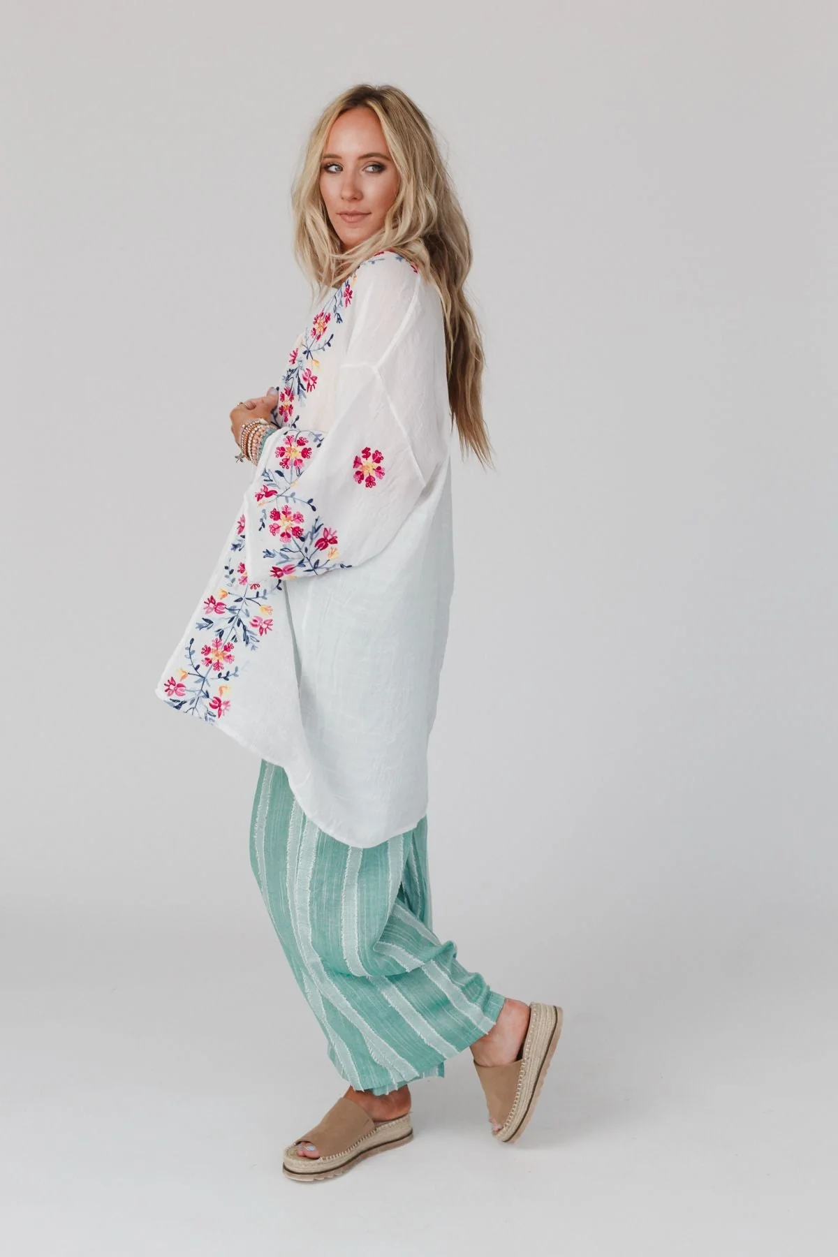 Waikiki Beach Embroidered Kimono - White - Image 3