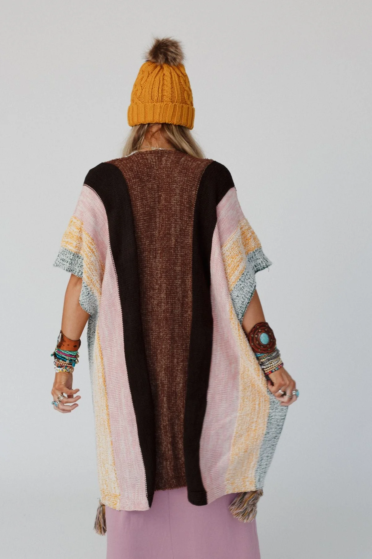 Wandering Soul Striped Tassel Ruana - Yellow - Image 4