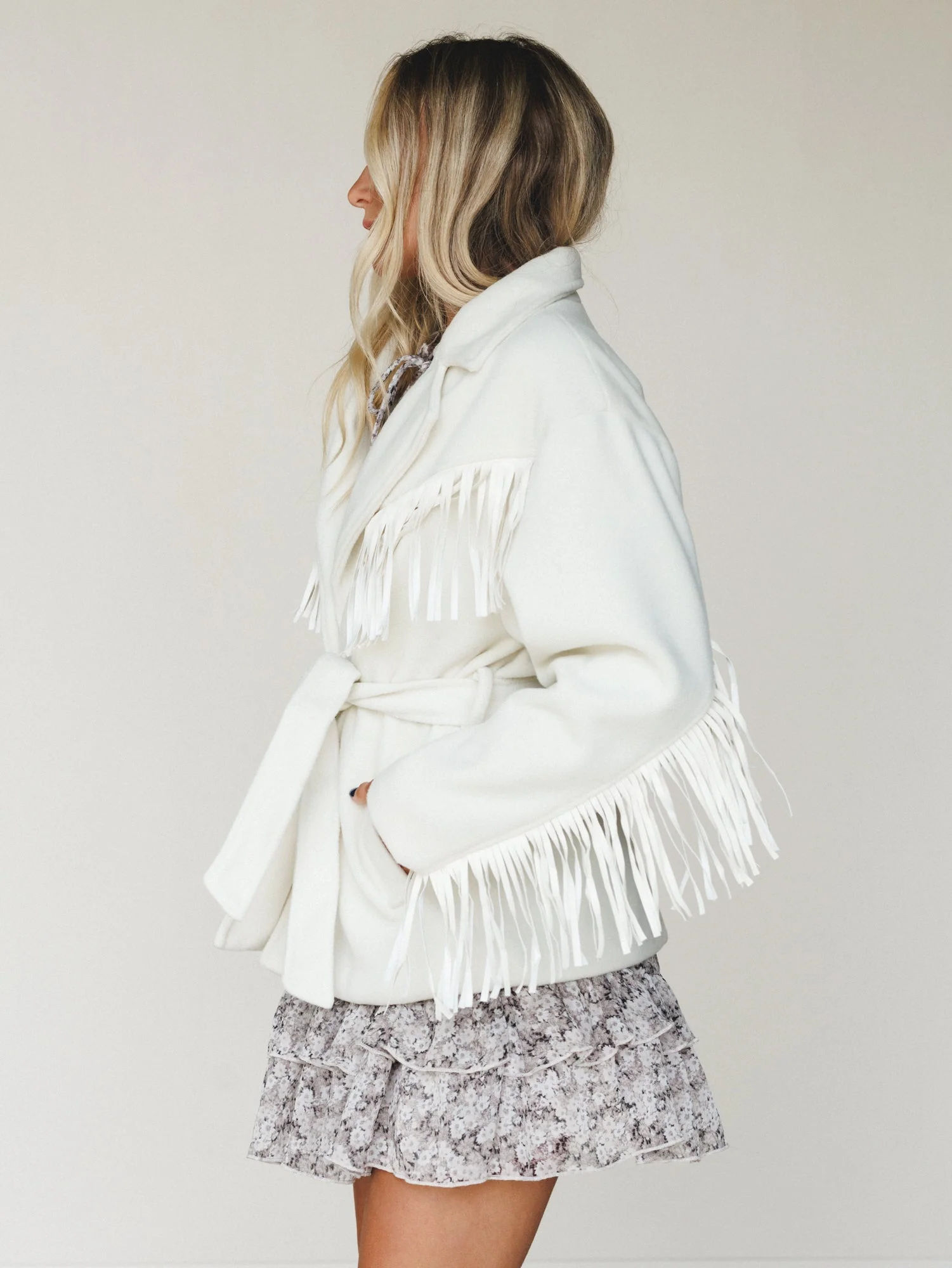 Western Grounds Fringe Jacket  - Cream - Image 3