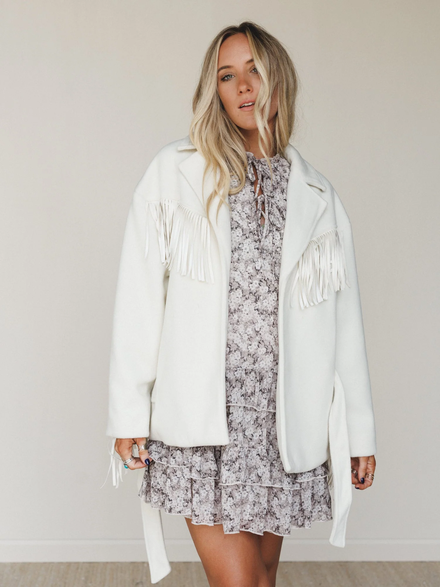 Western Grounds Fringe Jacket  - Cream - Image 4