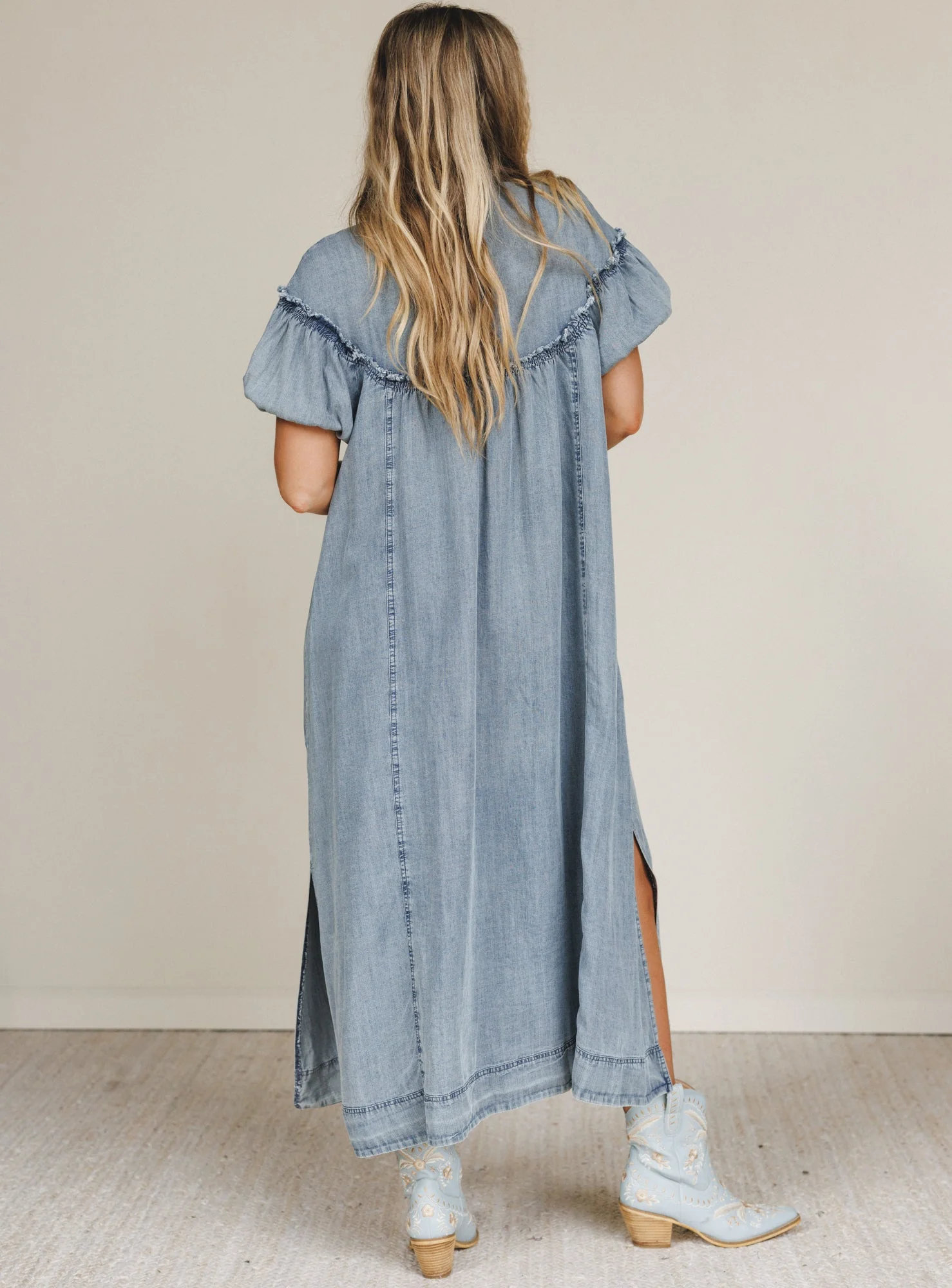 Western Muse Puff Sleeve Maxi Dress - Denim - Pre Order - Image 6