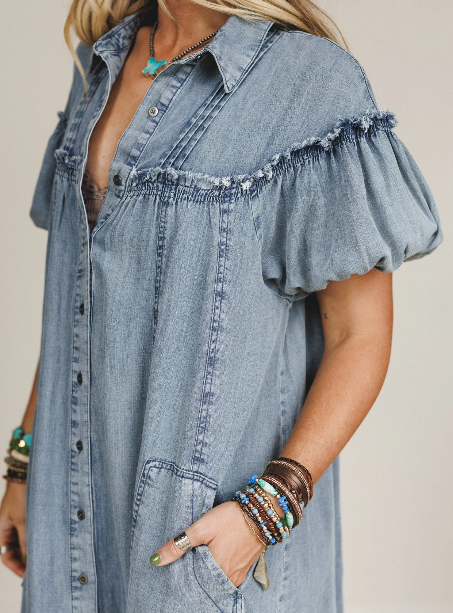 Western Muse Puff Sleeve Maxi Dress - Denim - Pre Order - Image 7