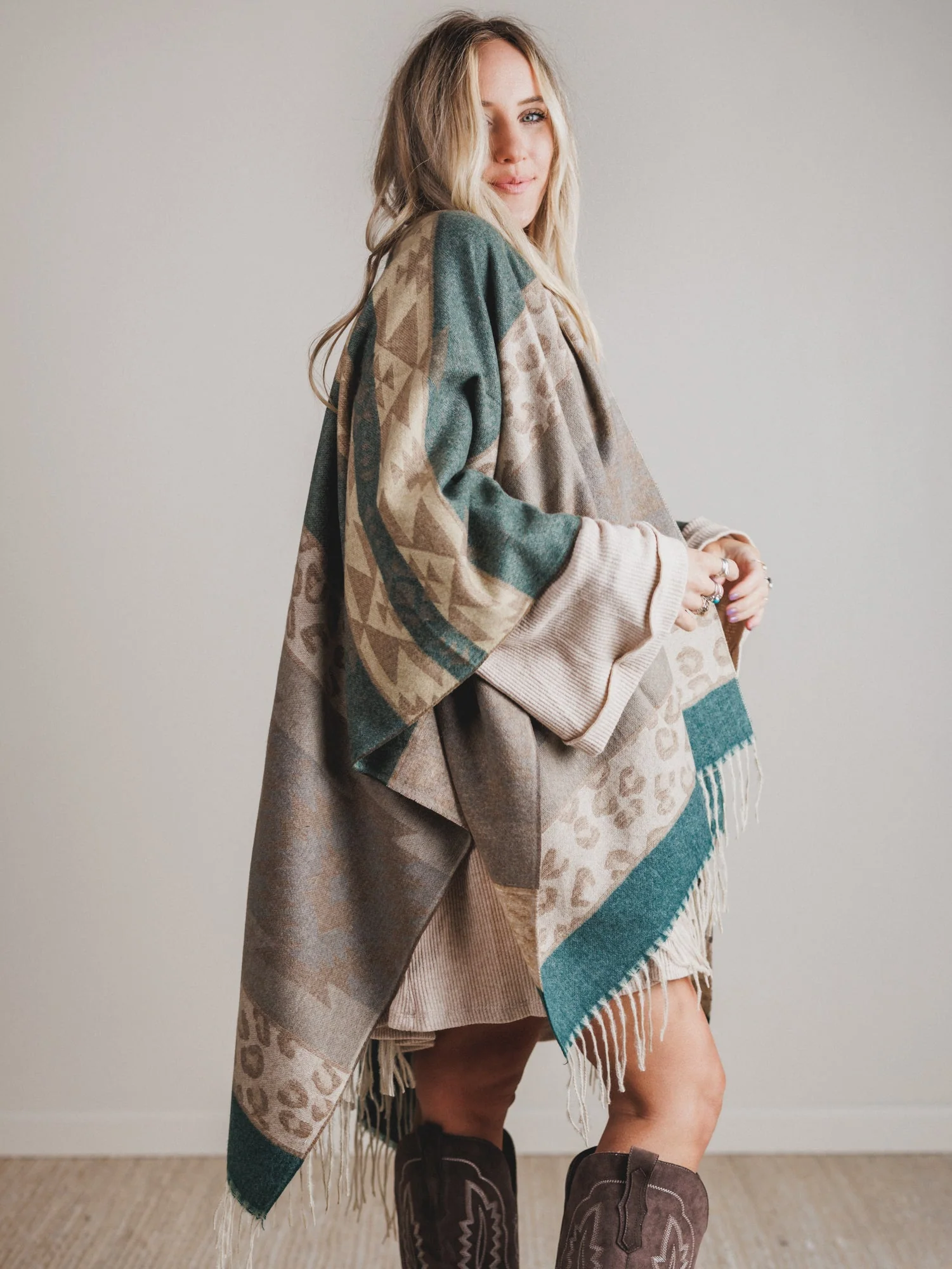 Wild Calling Leopard Print Ruana - Olive - Image 5