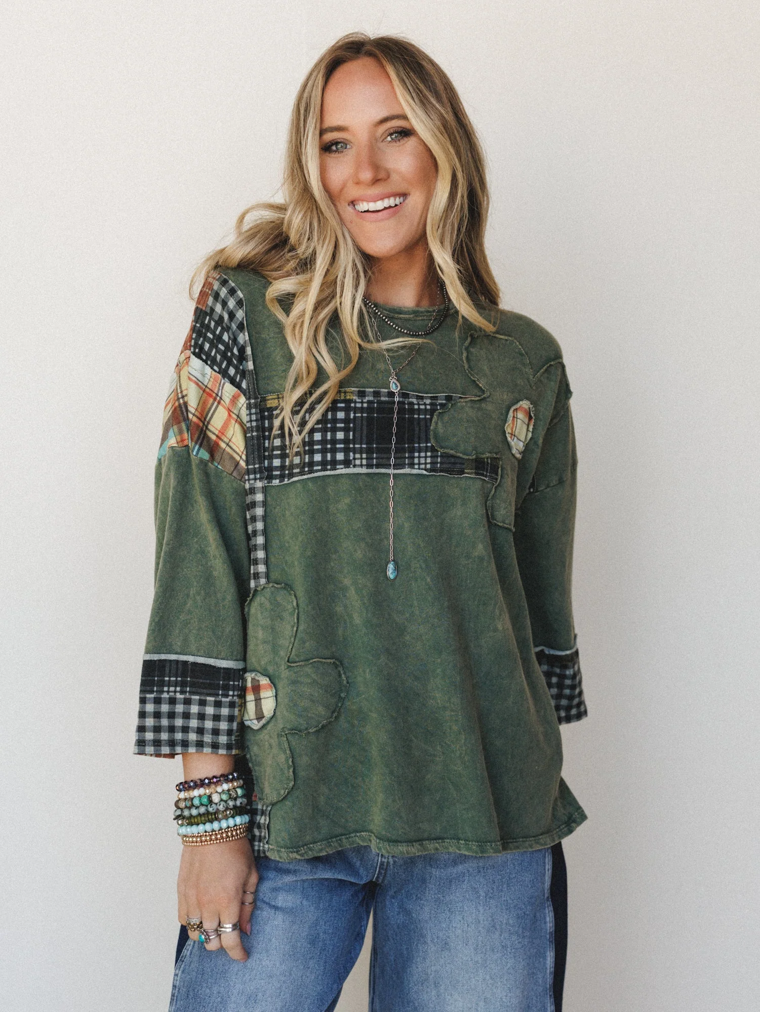 Wild Iris Patchwork Top - Olive - Image 2