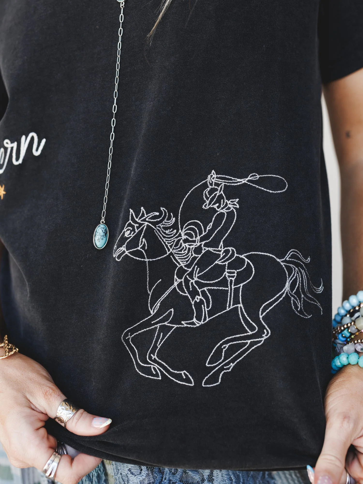 Wild Like the West Embroidered Tee - Washed Black - Image 3
