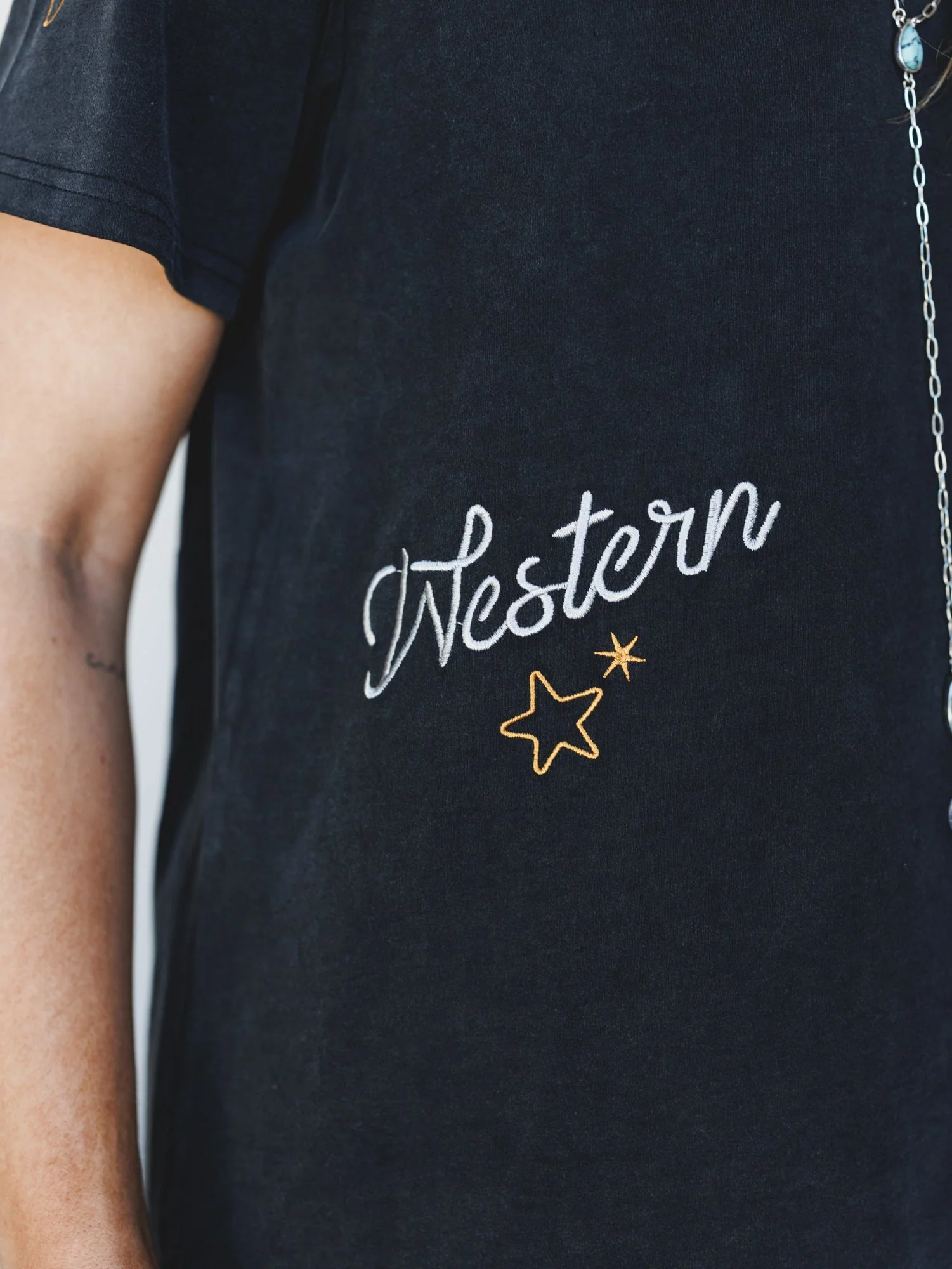 Wild Like the West Embroidered Tee - Washed Black - Image 4