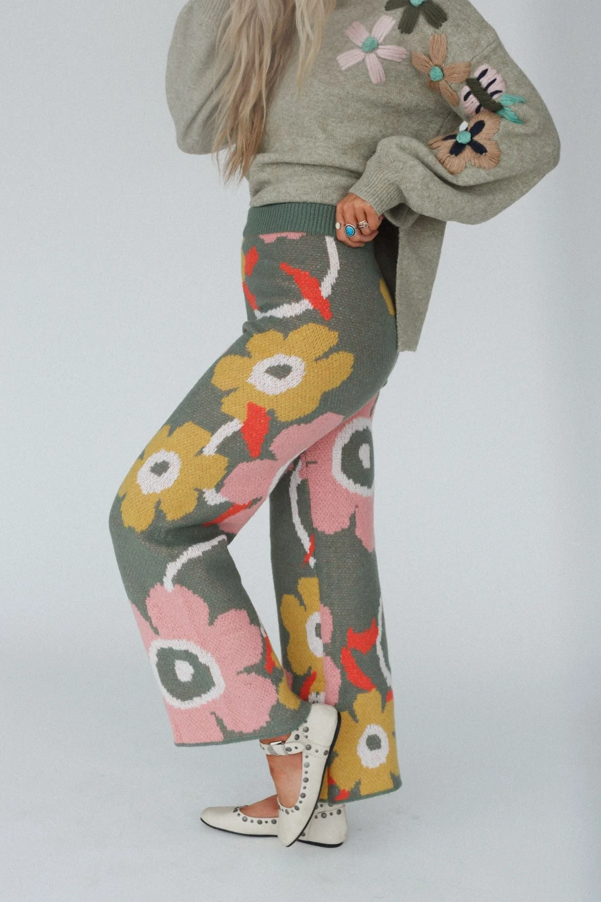 Wild Poppy Knit Pants - Sage - Image 2