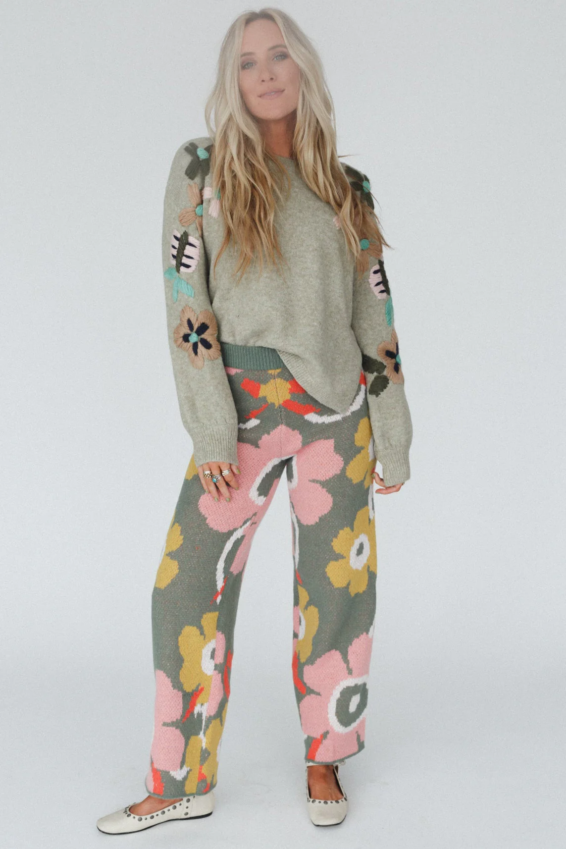 Wild Poppy Knit Pants - Sage - Pre Order