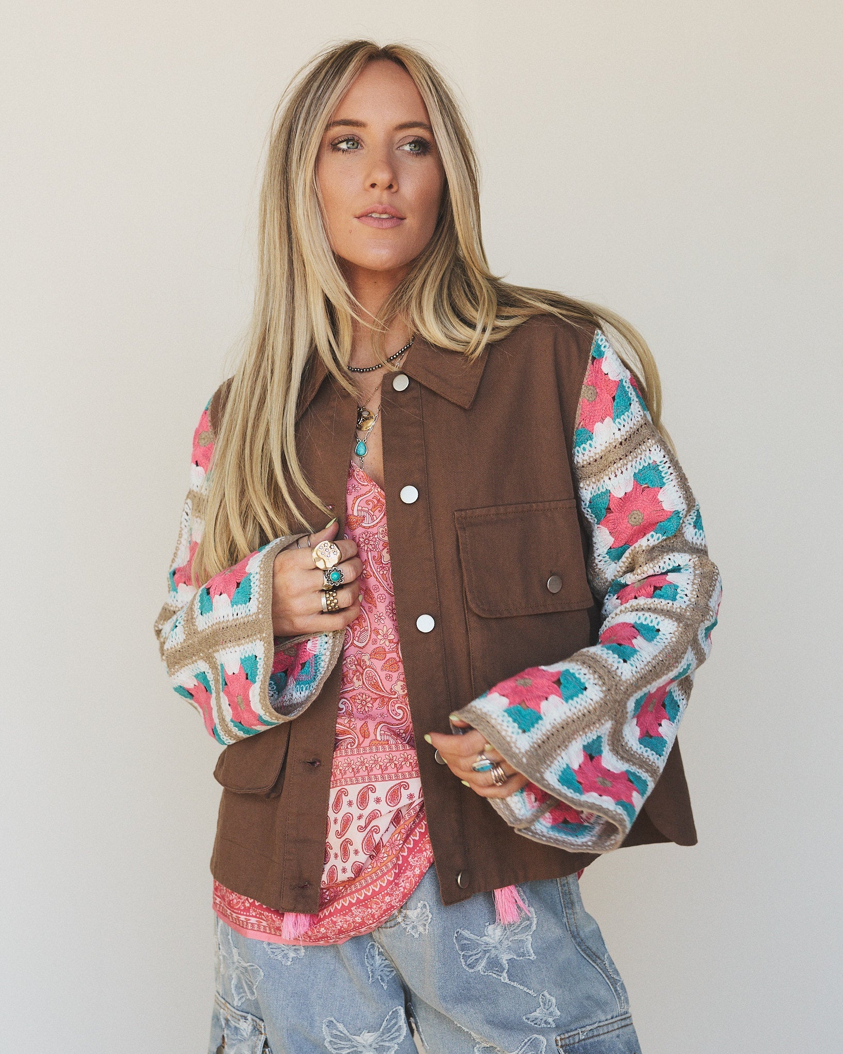 Willow Bloom Crochet Jacket - Light Brown - Image 6