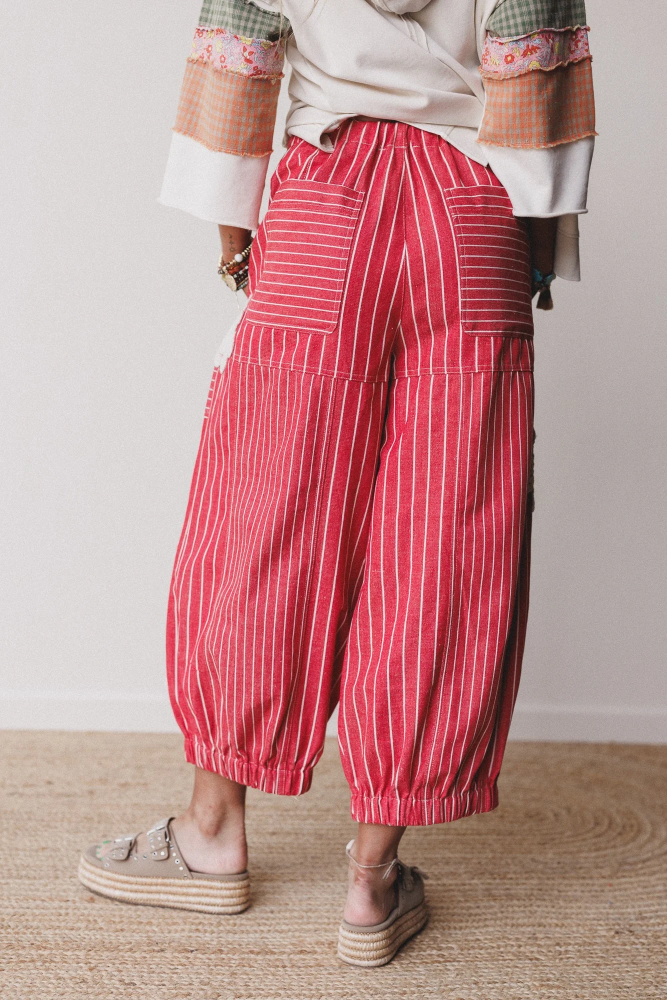 Winged Wanderer Patchwork Barrel Pants - Red - Image 4