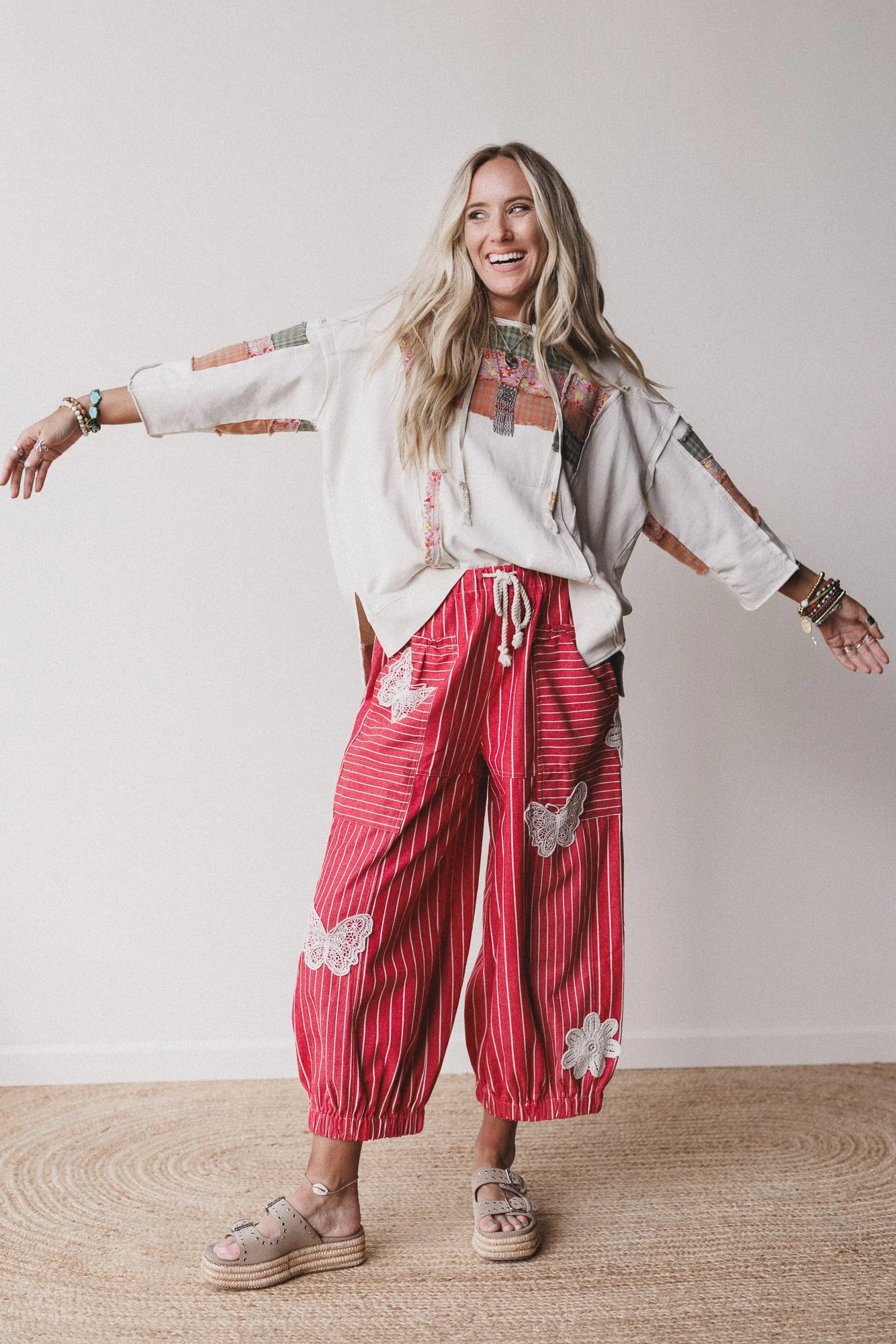 Winged Wanderer Patchwork Barrel Pants - Red - Image 5