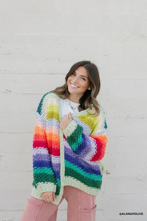 Wrapped up in Color Knit Cardigan - Green Multi - Pre Order
