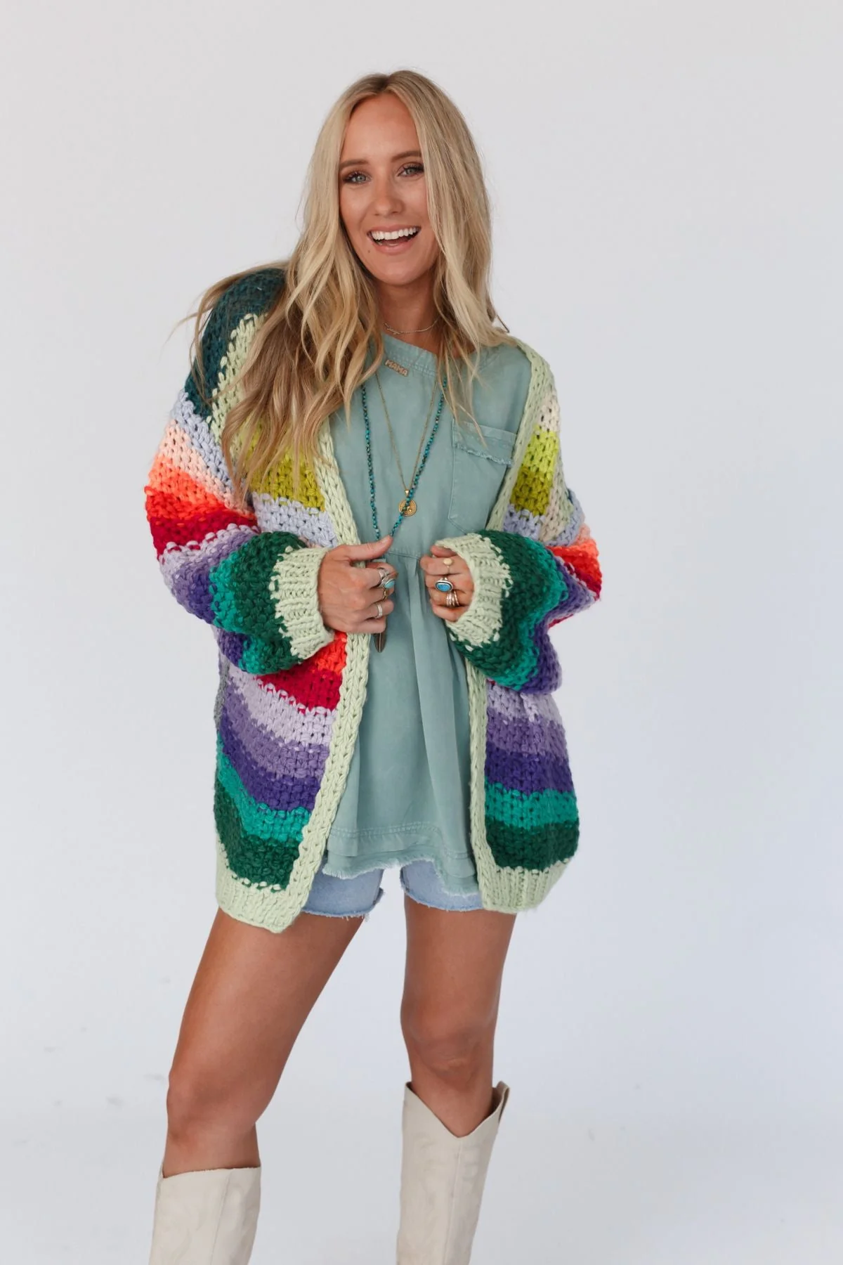 Wrapped up in Color Knit Cardigan - Green Multi - Image 6