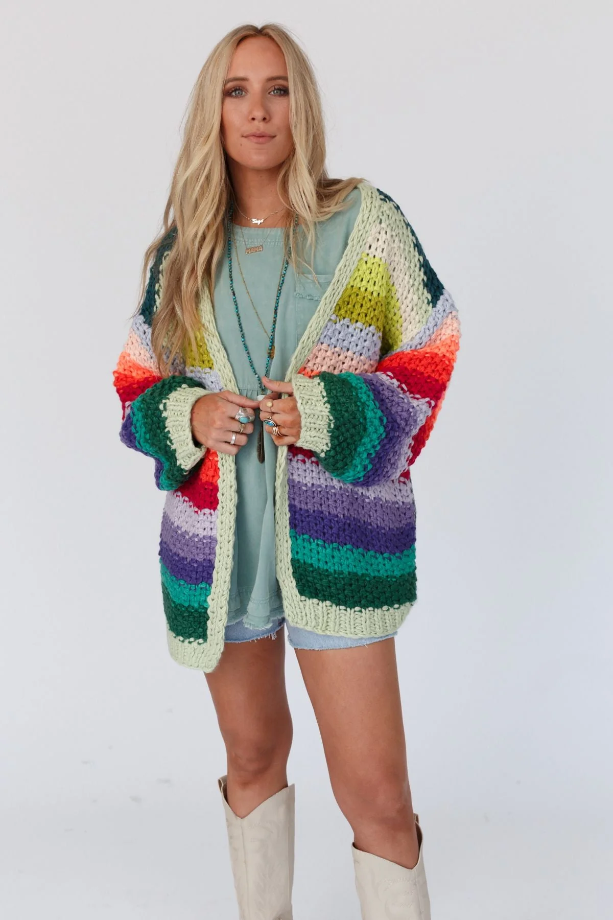 Wrapped up in Color Knit Cardigan - Green Multi - Image 8