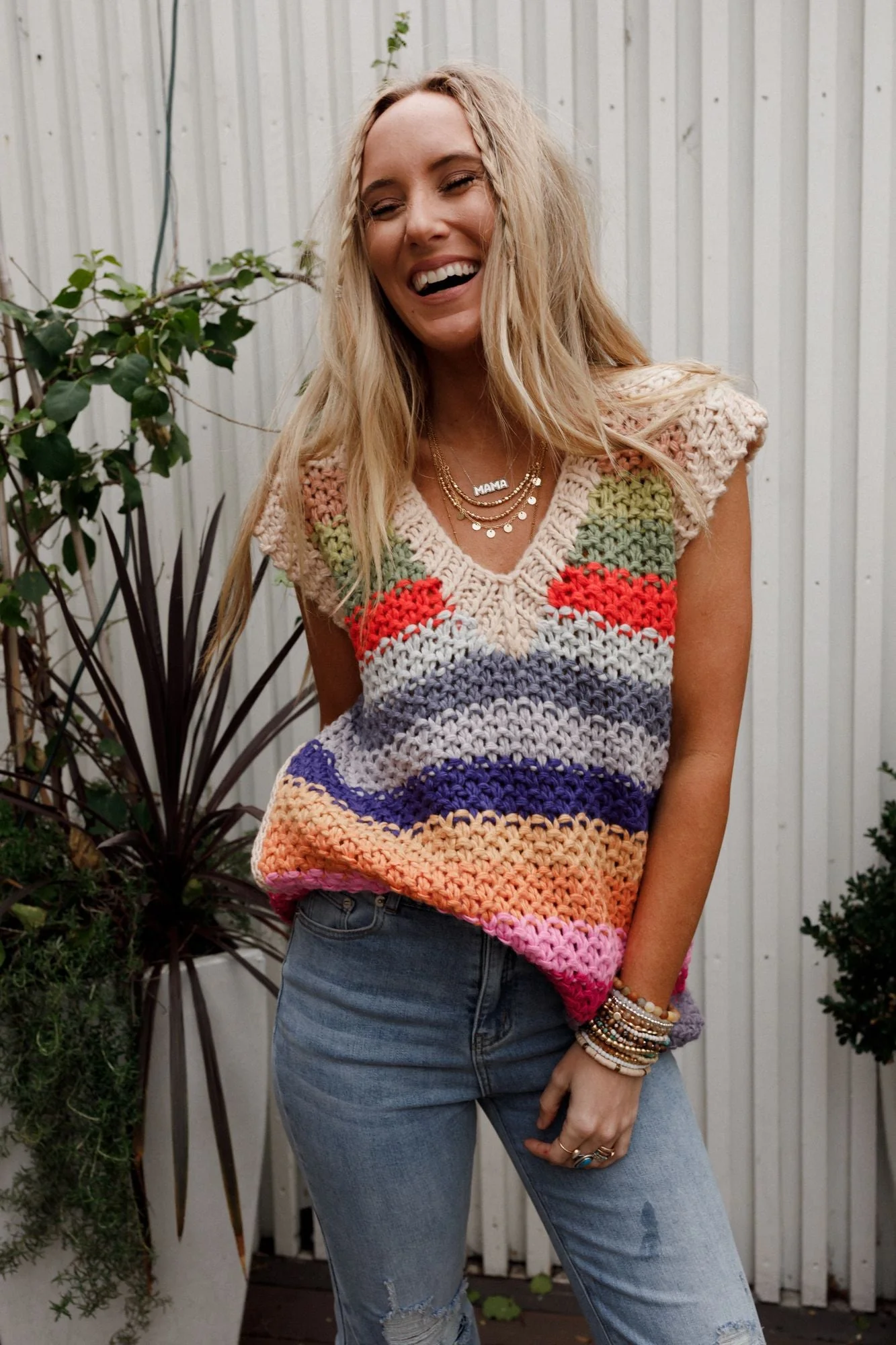 Wrapped Up In Color Knit Vest - Cream Multi - Pre Order